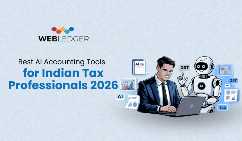 Best AI accounting tools for Indian tax professionals in 2026 showing a chartered accountant working with AI technology for GST and tax automation
